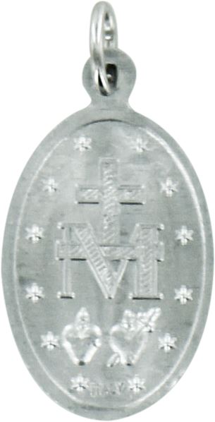 medaglia miracolosa con scritta in inglese, alluminio argentato, 1,8 x 1,2 cm