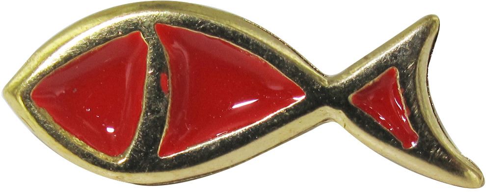 distintivo pesce dorato con smalto rosso - 2,5 cm