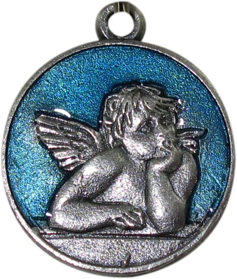 medaglia in metallo raffigurante un angioletto (azzurro) Ø 2 cm