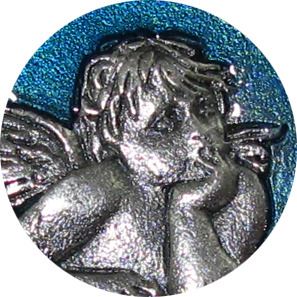 medaglia in metallo raffigurante un angioletto (azzurro) Ø 2 cm