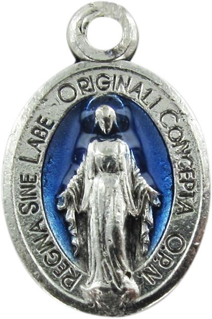 medaglia miracolosa in metallo con smalto blu - 1,5 cm