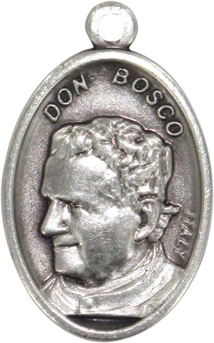 medaglia don bosco e madonna ausiliatrice ovale in metallo ossidato - 2,5 cm