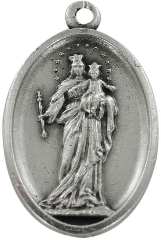 medaglia don bosco e madonna ausiliatrice ovale in metallo ossidato - 2,5 cm