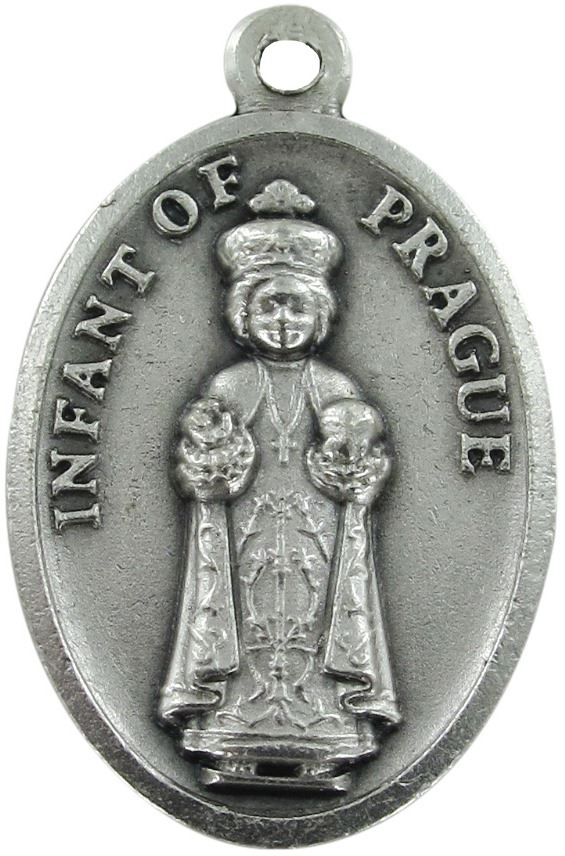medaglia di gesù bambino di praga, ciondolo in metallo ossidato, 2,5 x 1,5 cm