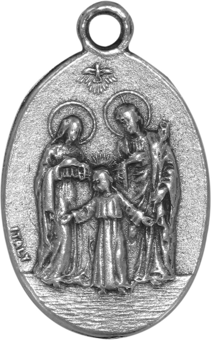 medaglia sacra famiglia e colomba spirito santo, metallo ossidato, ottimo ciondolo o pendente per collanina al collo - 2,5 x 1,5 cm