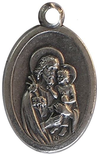 medaglia san giuseppe in metallo ossidato misura 2,5 x 1,5 cm.