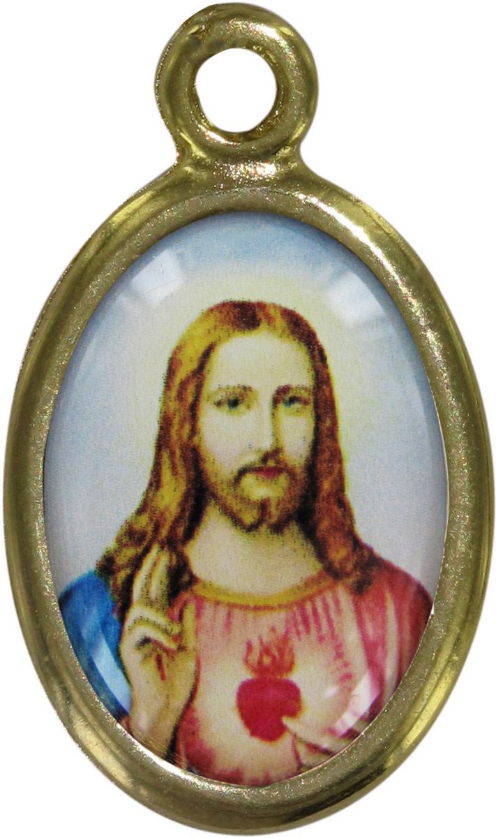 medaglia sacro cuore di gesù in metallo dorato e resina - 1,5 cm