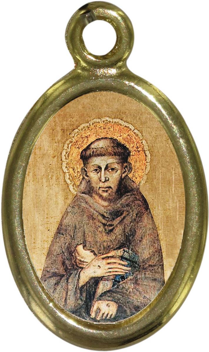 medaglia san francesco in metallo dorato e resina - 1,5 cm