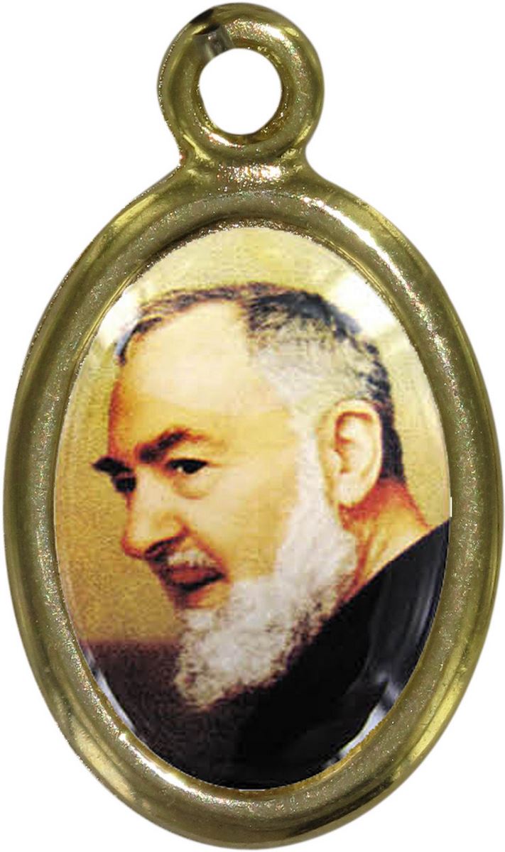 medaglia padre pio in metallo dorato e resina - 1,5 cm