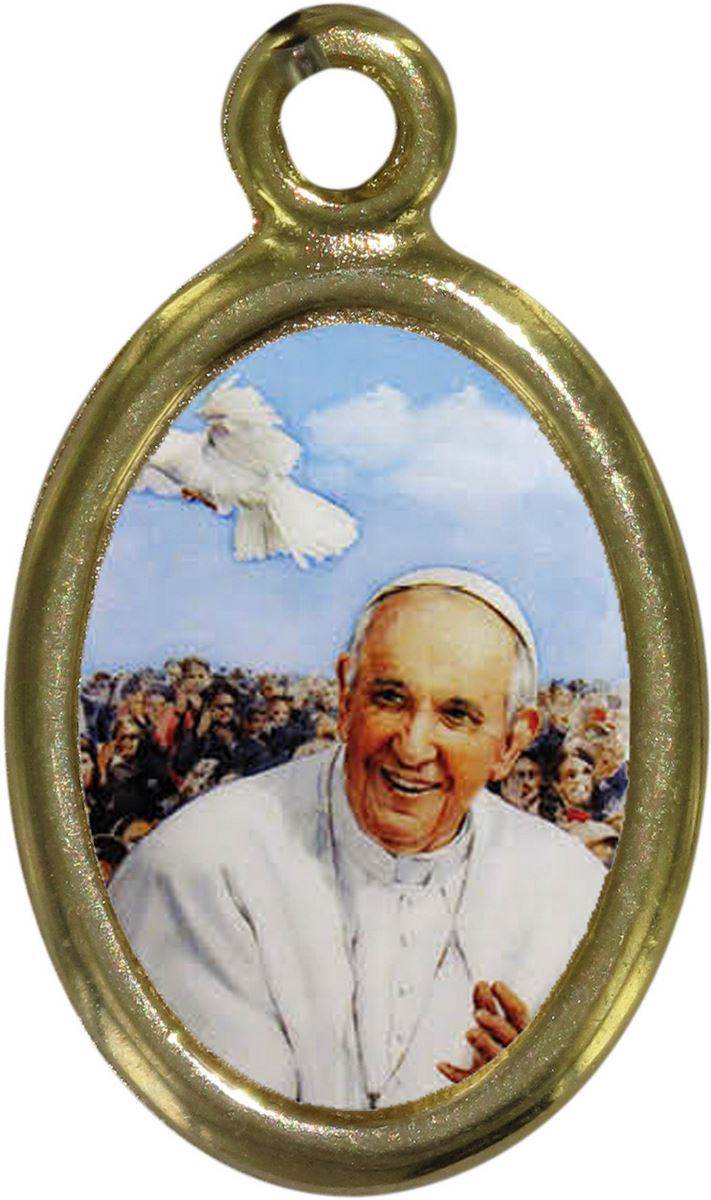 medaglia papa francesco benedicente in metallo dorato e resina - 1,5 cm