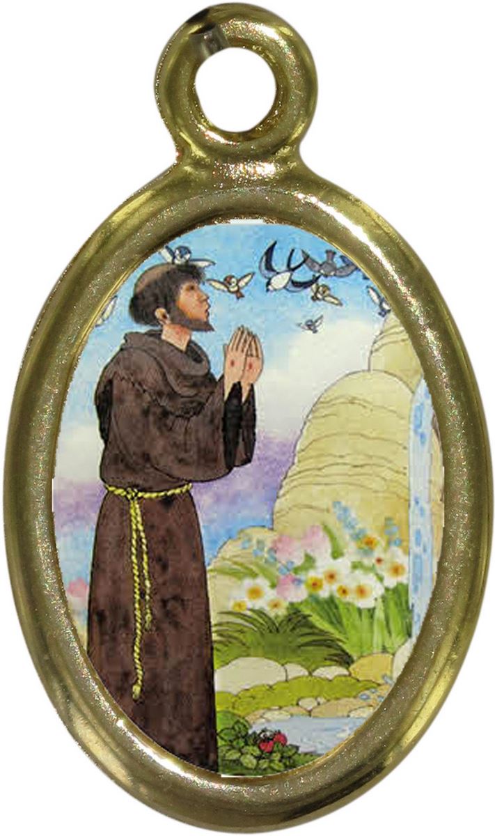 medaglia san francesco in metallo dorato e resina - 1,5 cm