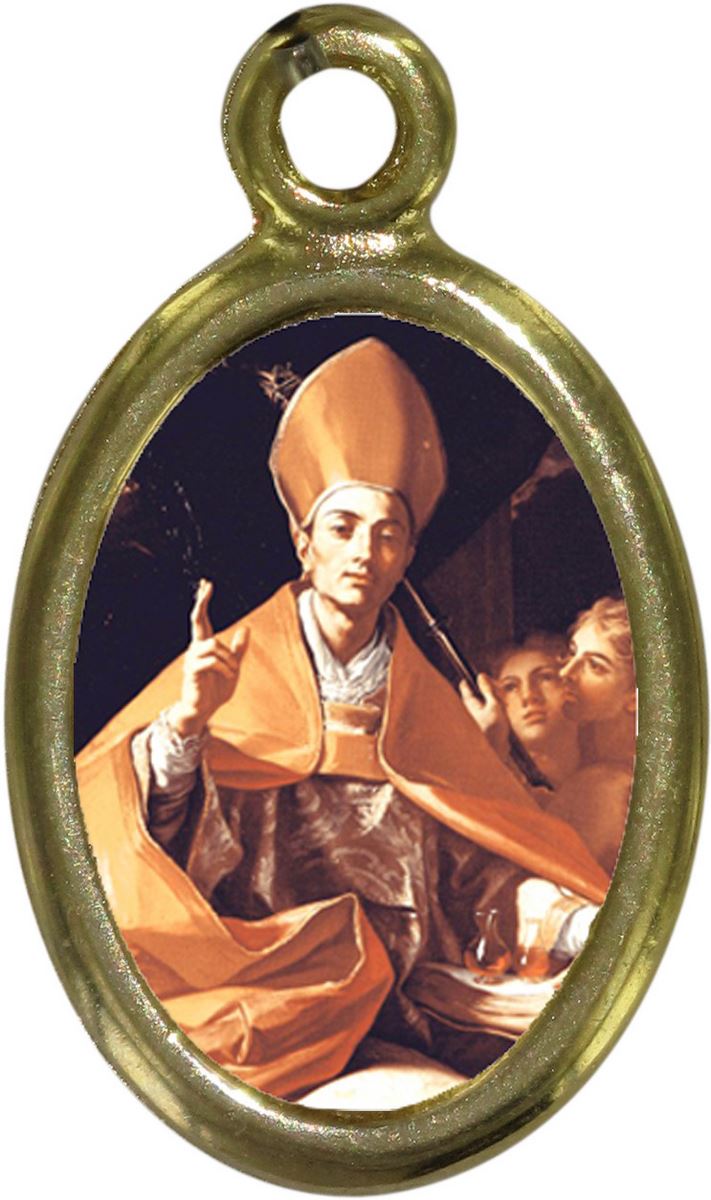 medaglia san carlo borromeo in metallo dorato e resina - 1,5 cm