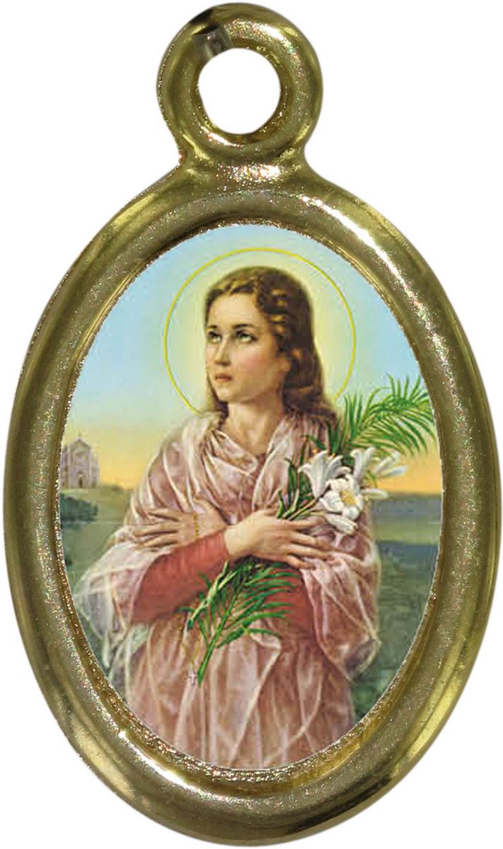 medaglia santa maria goretti in metallo dorato e resina - 1,5 cm