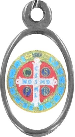 medaglia croce san benedetto in metallo nichelato e resina - 1,5 cm
