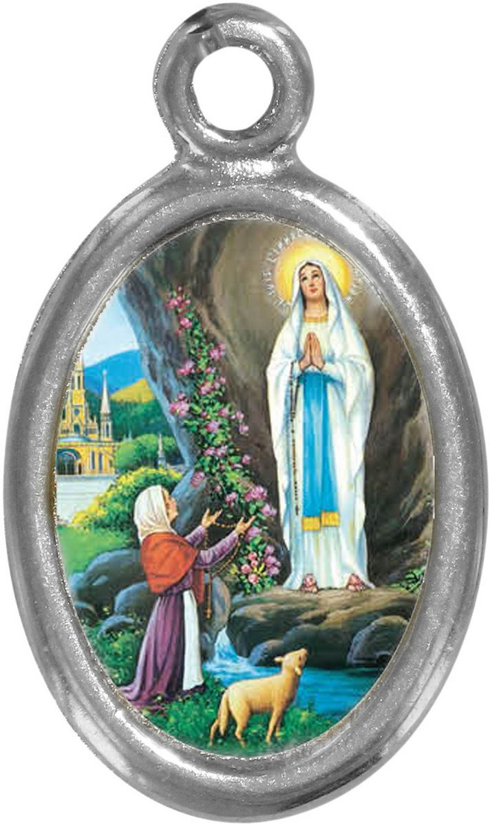 medaglia madonna di lourdes in metallo nichelato e resina - 1,5 cm