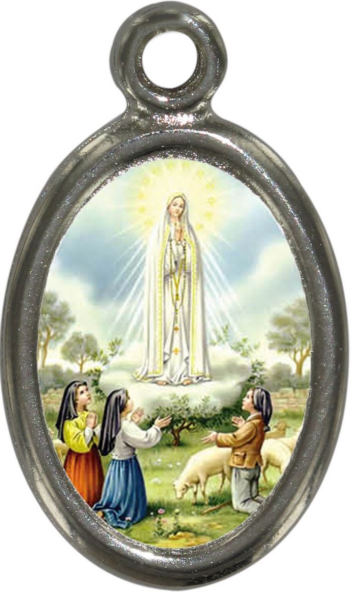 medaglia madonna di fatima in metallo nichelato e resina - 1,5 cm