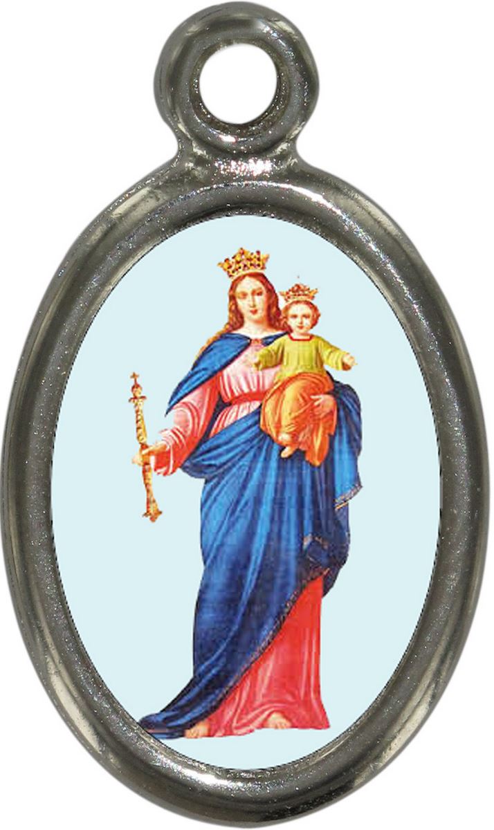 medaglia madonna ausiliatrice in metallo nichelato e resina - 1,5 cm