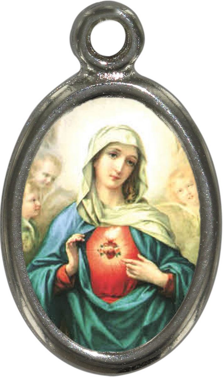 medaglia sacro cuore maria in metallo nichelato e resina - 1,5 cm