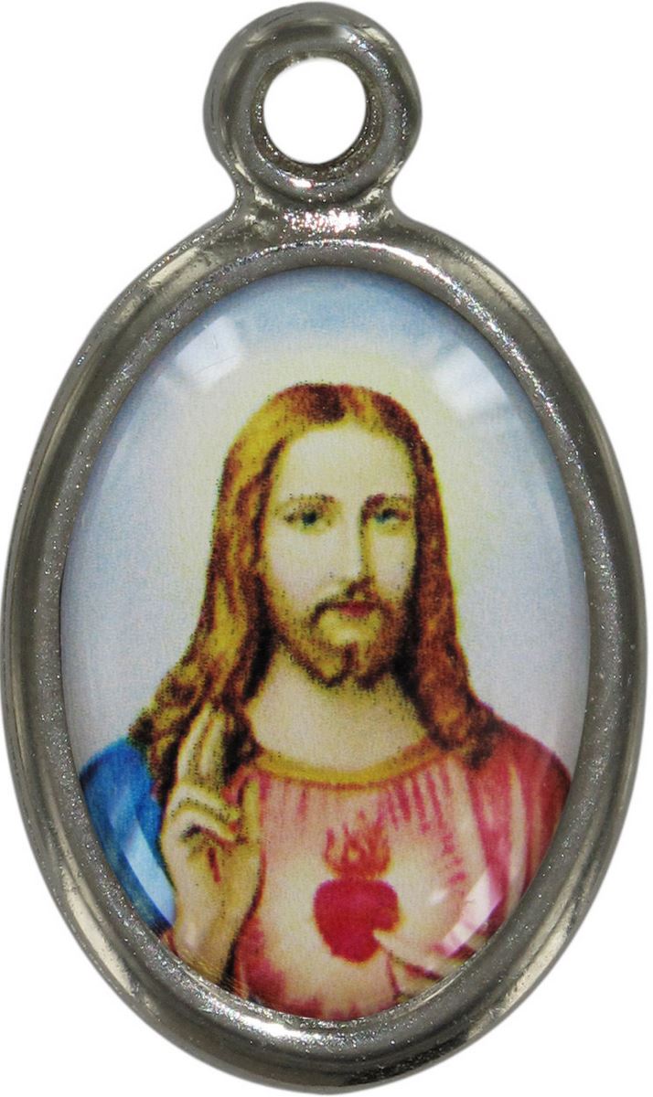 medaglia sacro cuore di gesù in metallo nichelato e resina - 1,5 cm