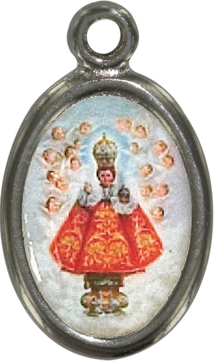 medaglia gesù bambino di praga in metallo nichelato e resina - 1,5 cm