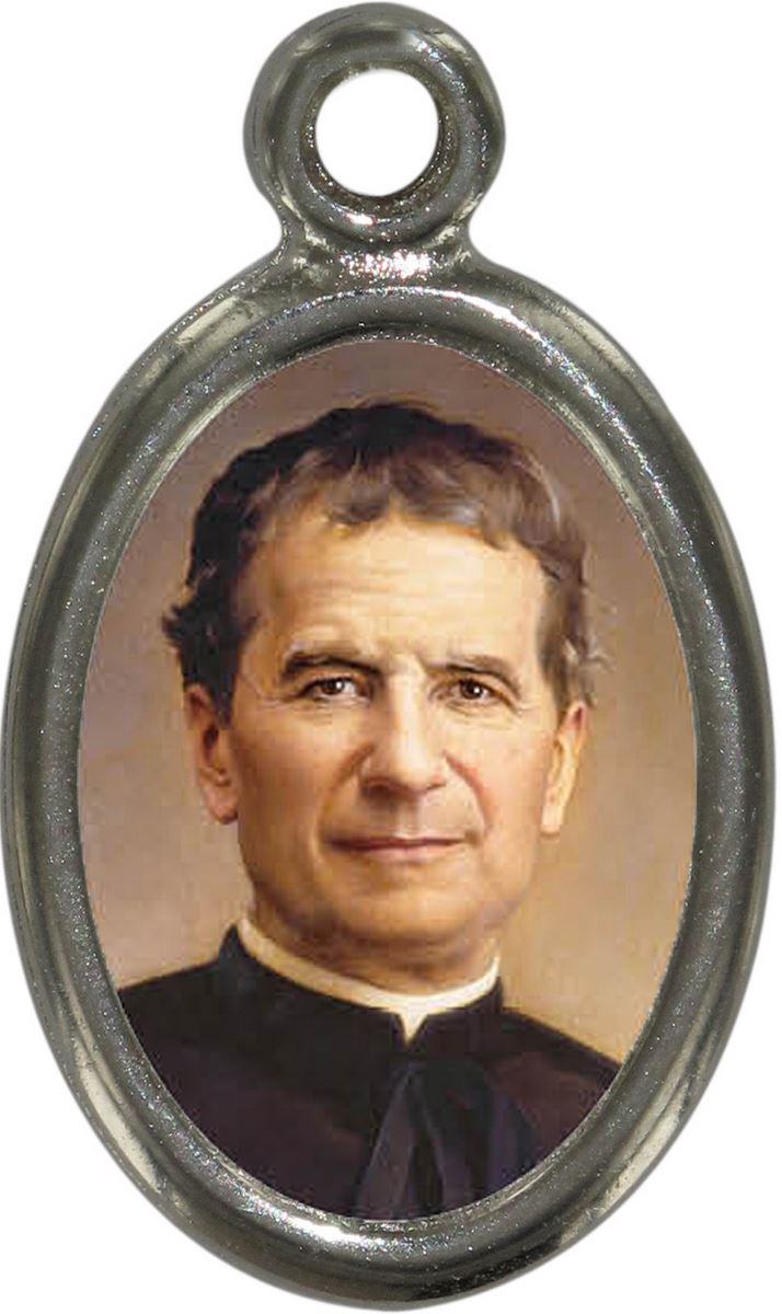 medaglia don bosco in metallo nichelato e resina - 1,5 cm