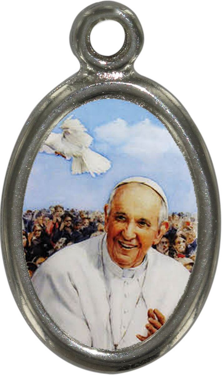 medaglia papa francesco benedicente in metallo nichelato e resina - 1,5 cm