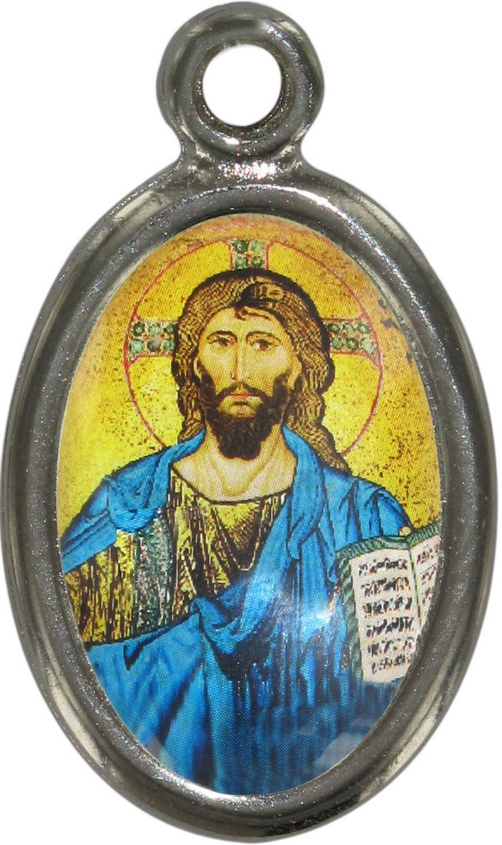 medaglia cristo con libro aperto in metallo nichelato e resina - 1,5 cm