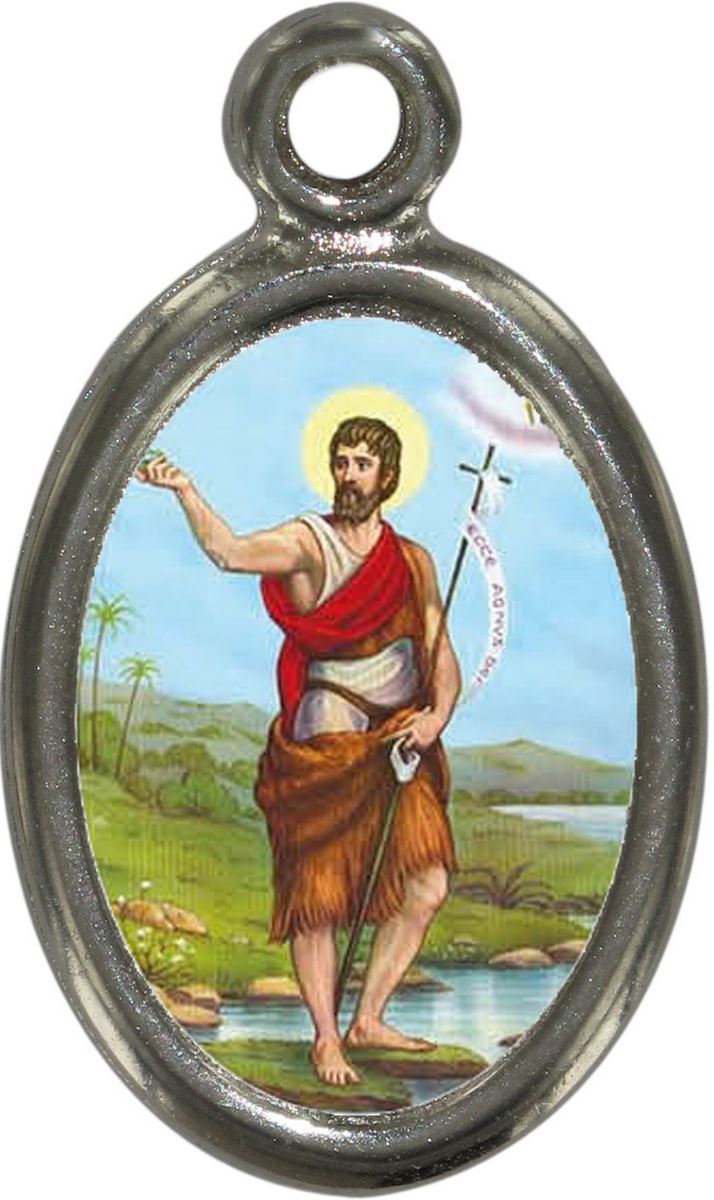 medaglia san giovanni battista in metallo nichelato e resina - 1,5 cm