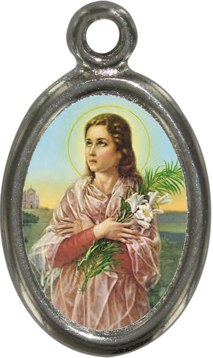 medaglia santa maria goretti in metallo nichelato e resina - 1,5 cm