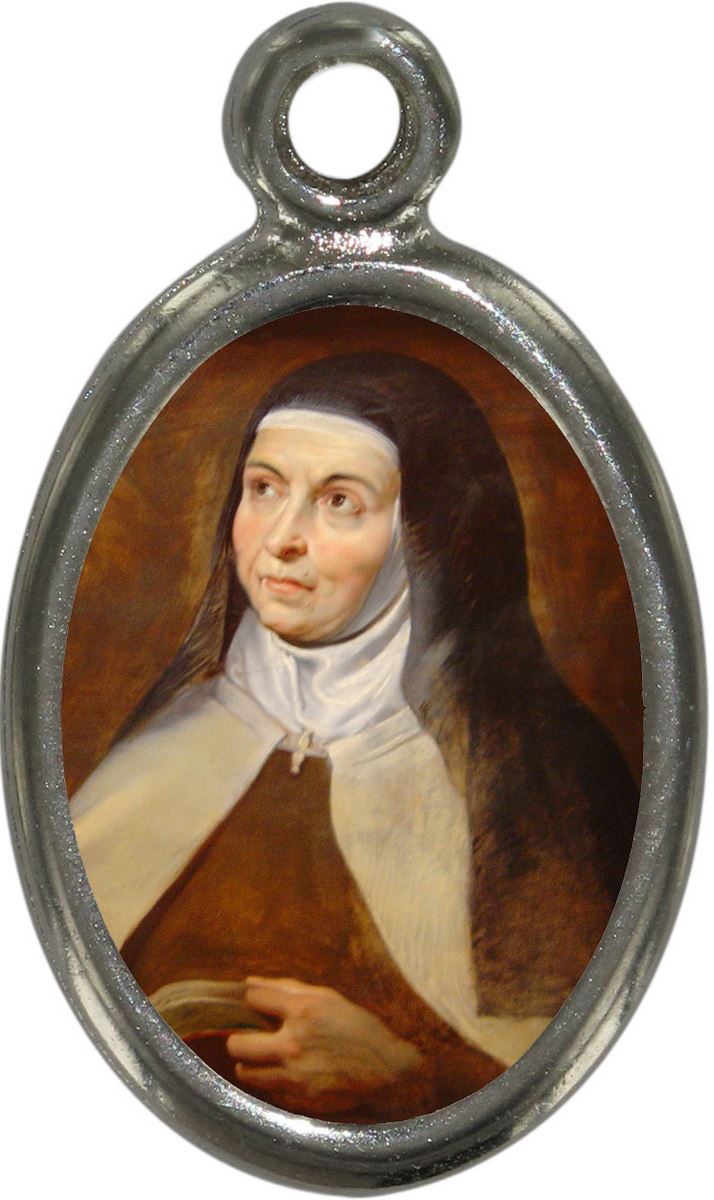 medaglia santa teresa d'avila in metallo nichelato e resina - 1,5 cm