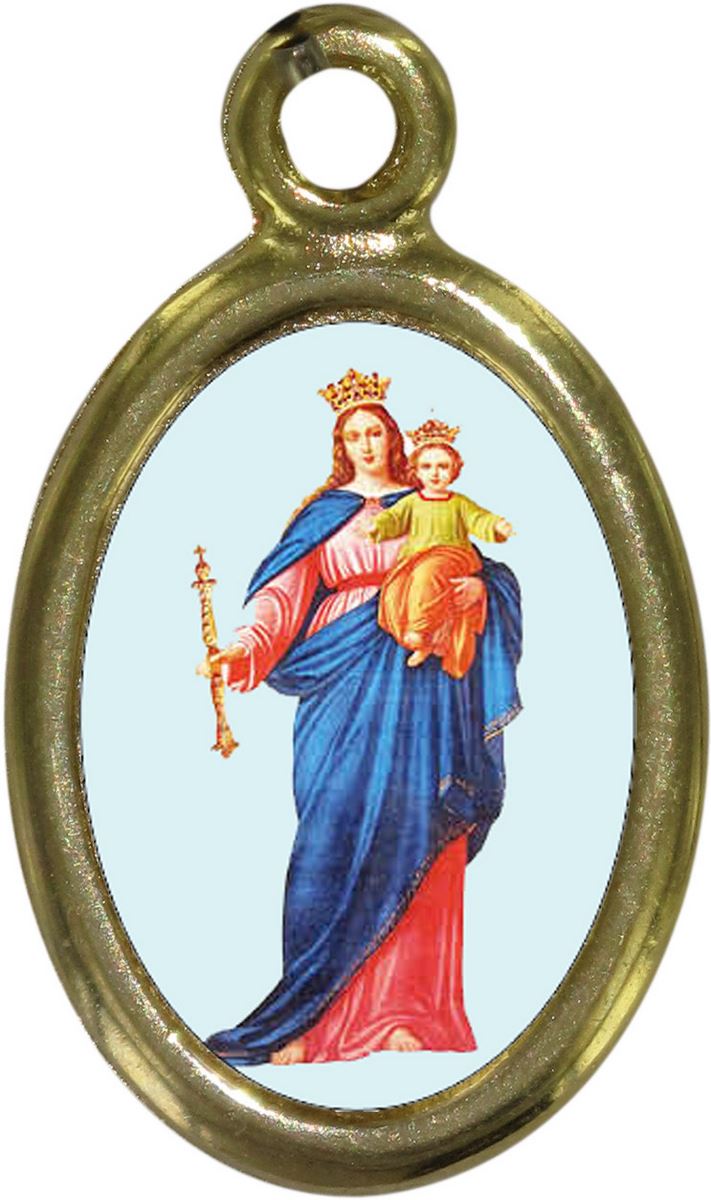 medaglia maria ausiliatrice in metallo dorato e resina - 2,5 cm