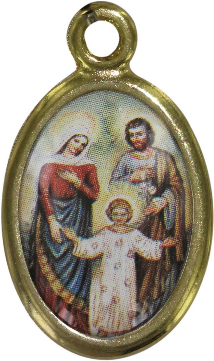 medaglia santa famiglia in metallo dorato e resina - 2,5 cm