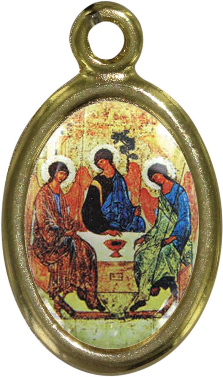 medaglia santissima trinità in metallo dorato e resina - 2,5 cm