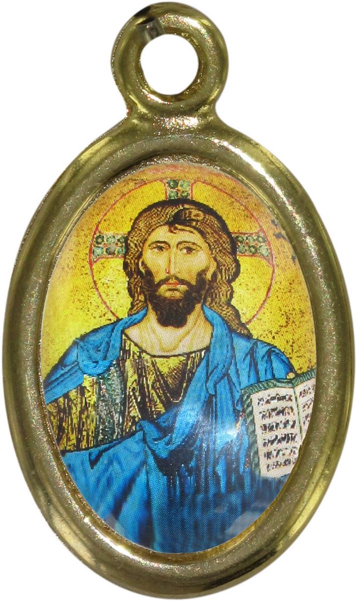 medaglia cristo con libro aperto in metallo dorato e resina - 2,5 cm