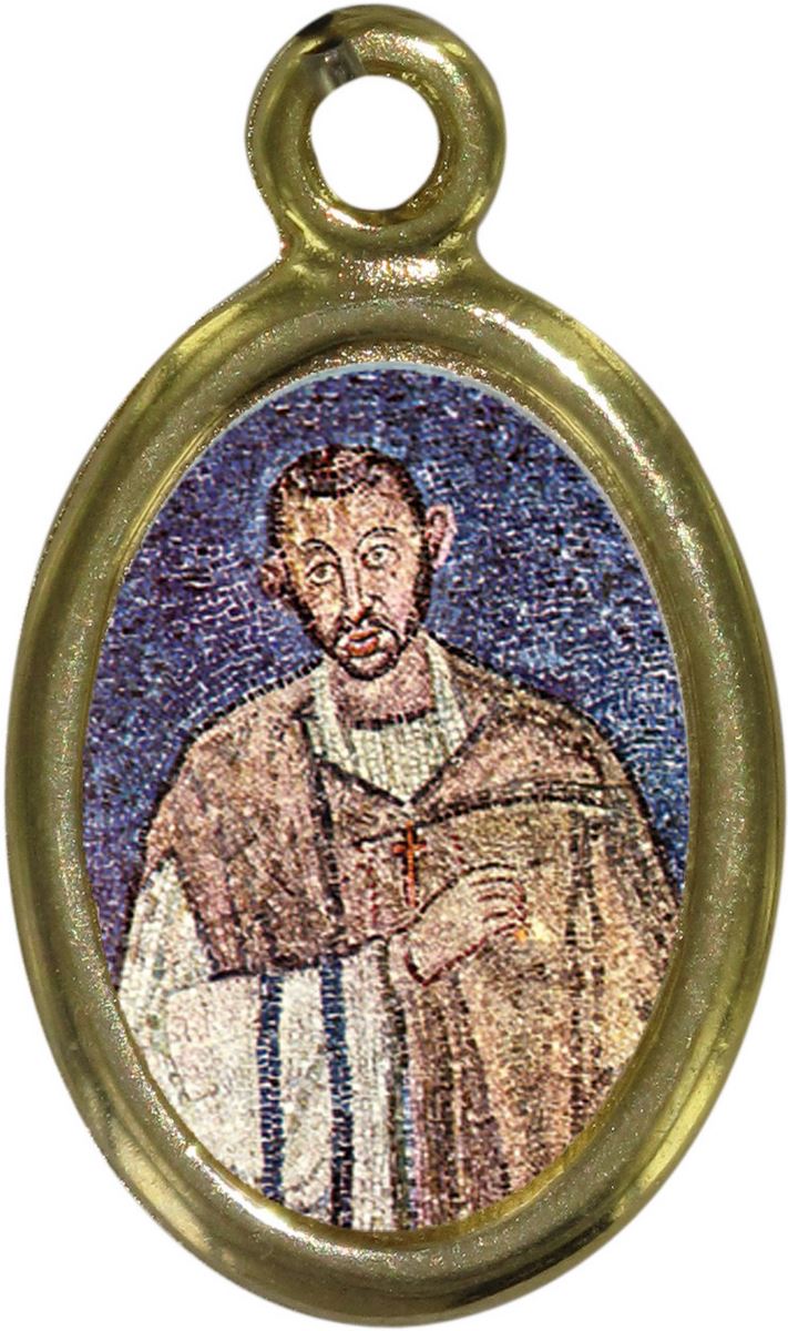 medaglia sant ambrogio in metallo dorato e resina - 2,5 cm