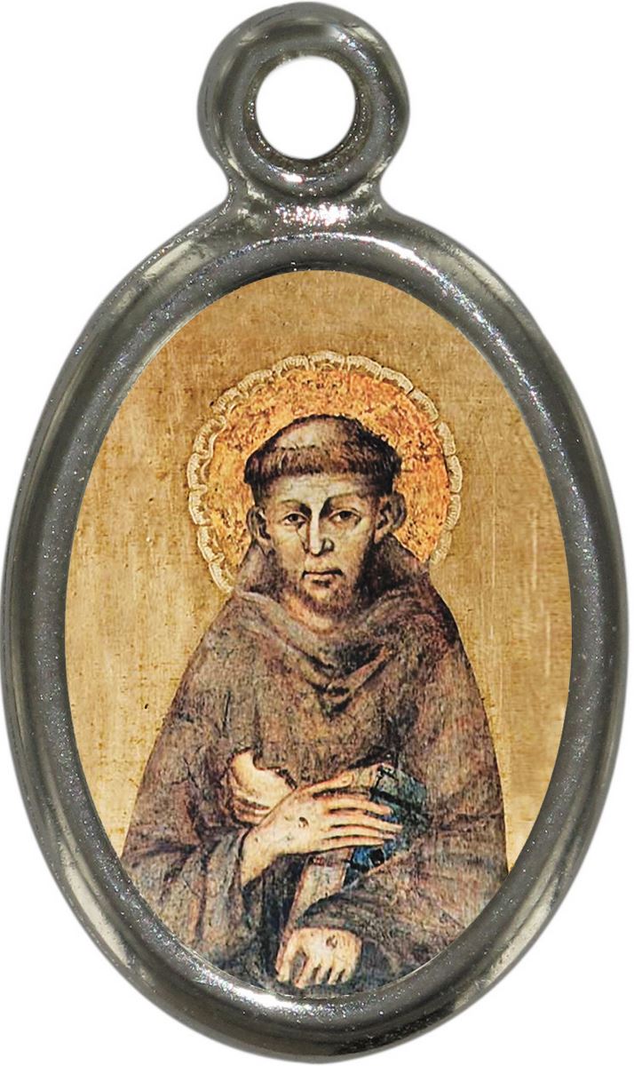 medaglia san francesco d'assisi in metallo nichelato e resina - 2,5 cm