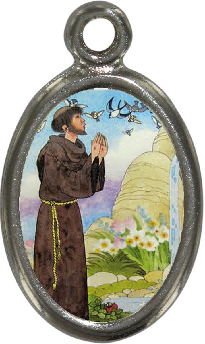 medaglia san francesco in metallo nichelato e resina - 2,5 cm