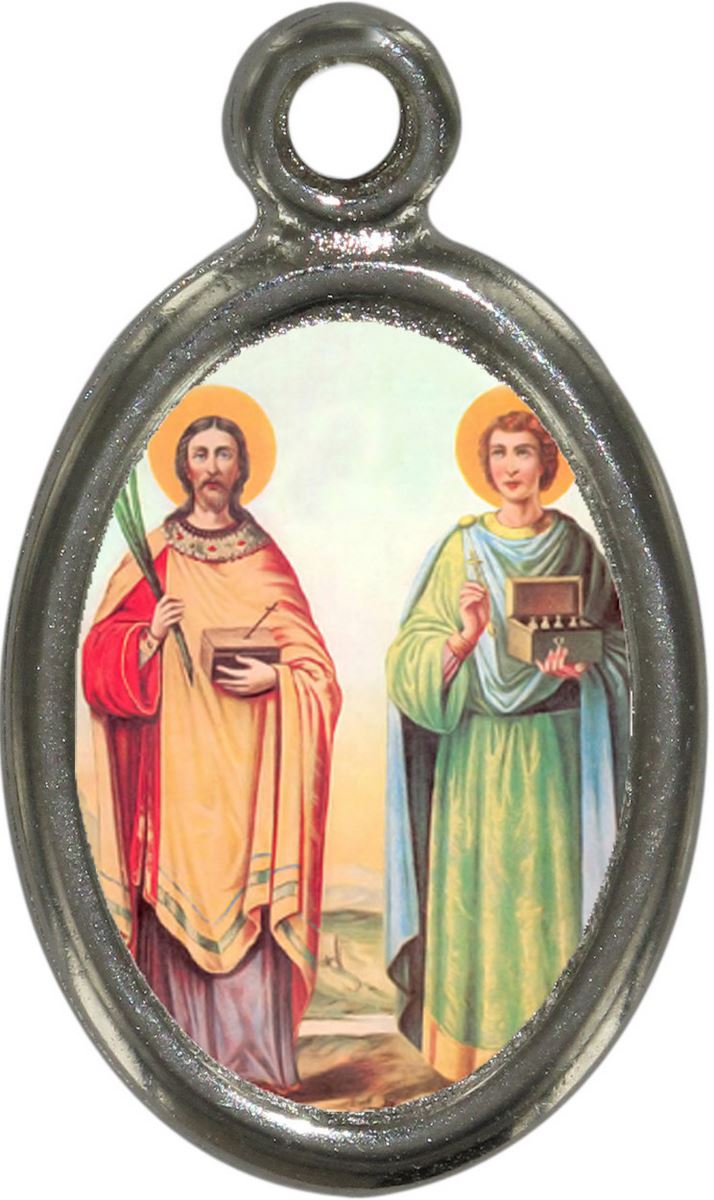 medaglia santi cosma e damiano in metallo nichelato e resina - 2,5 cm