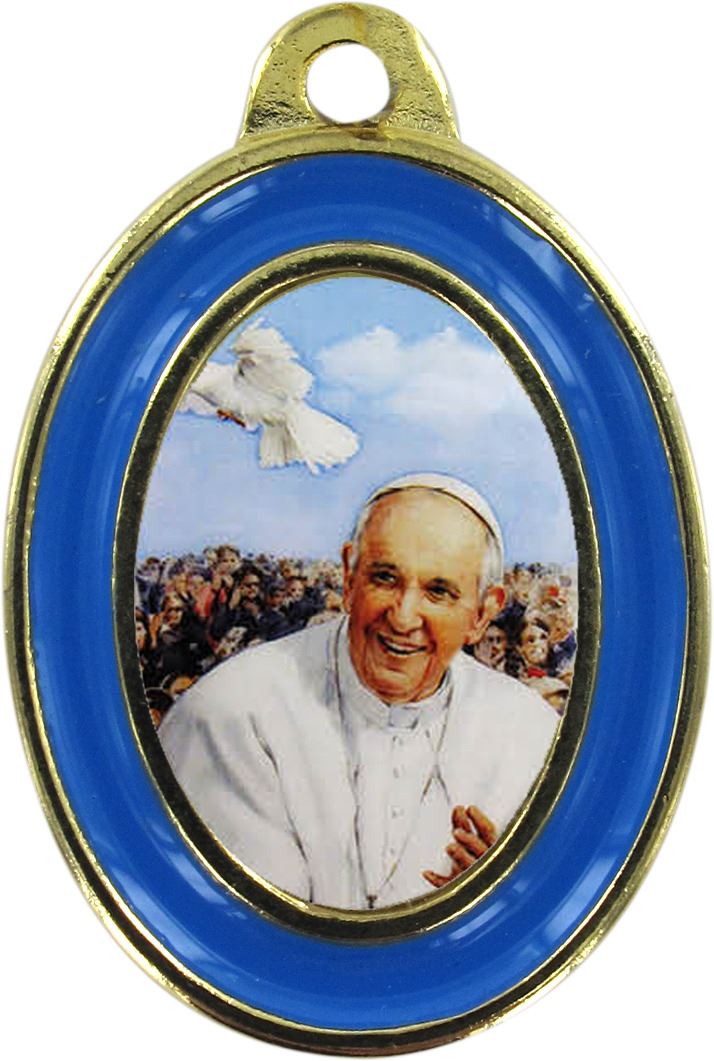 medaglia dorata con resina bordo azzurro cm 3 papa francesco sogg. 41