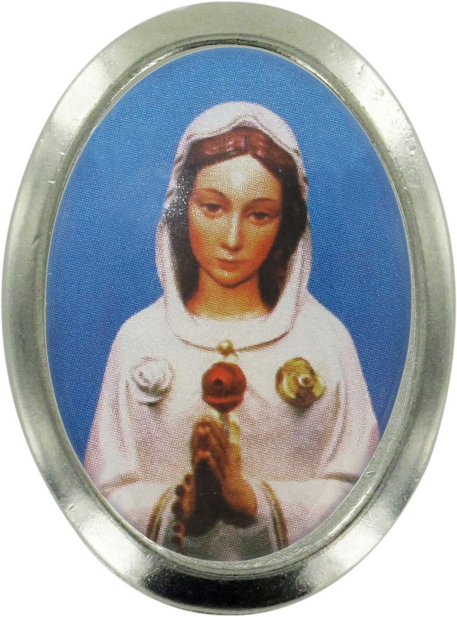 calamita madonna rosa mistica in metallo nichelato ovale