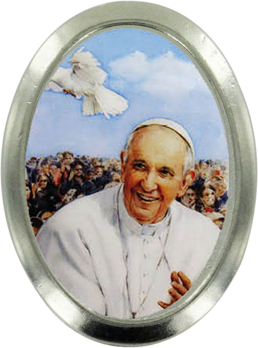 calamita ovale in metallo nichelato papa francesco benedicente