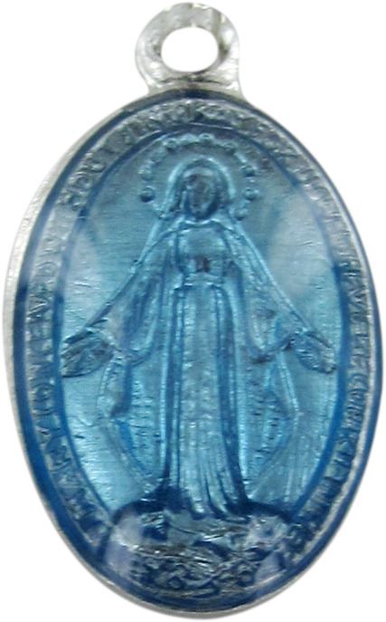 medaglia madonna miracolosa in alluminio con smalto azzurro - 1,5 cm