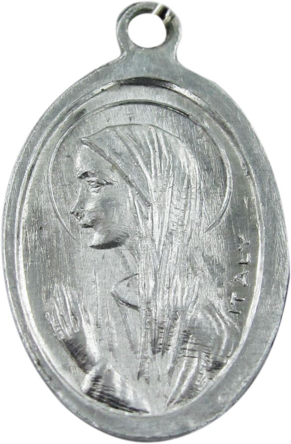  medaglia madonna lourdes in alluminio con smalto azzurro - 1,8 cm