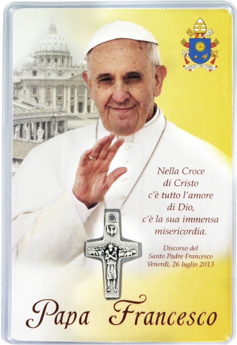 card  papa francesco con croce del papa cm 6x9 - italiano