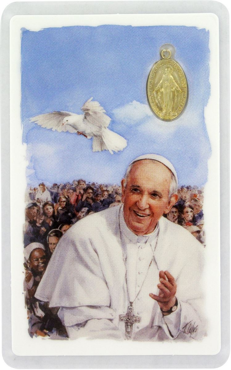 stock:bustina papa francesco con medaglia m.miracolosa cm 5,5x8,5 - spagnolo