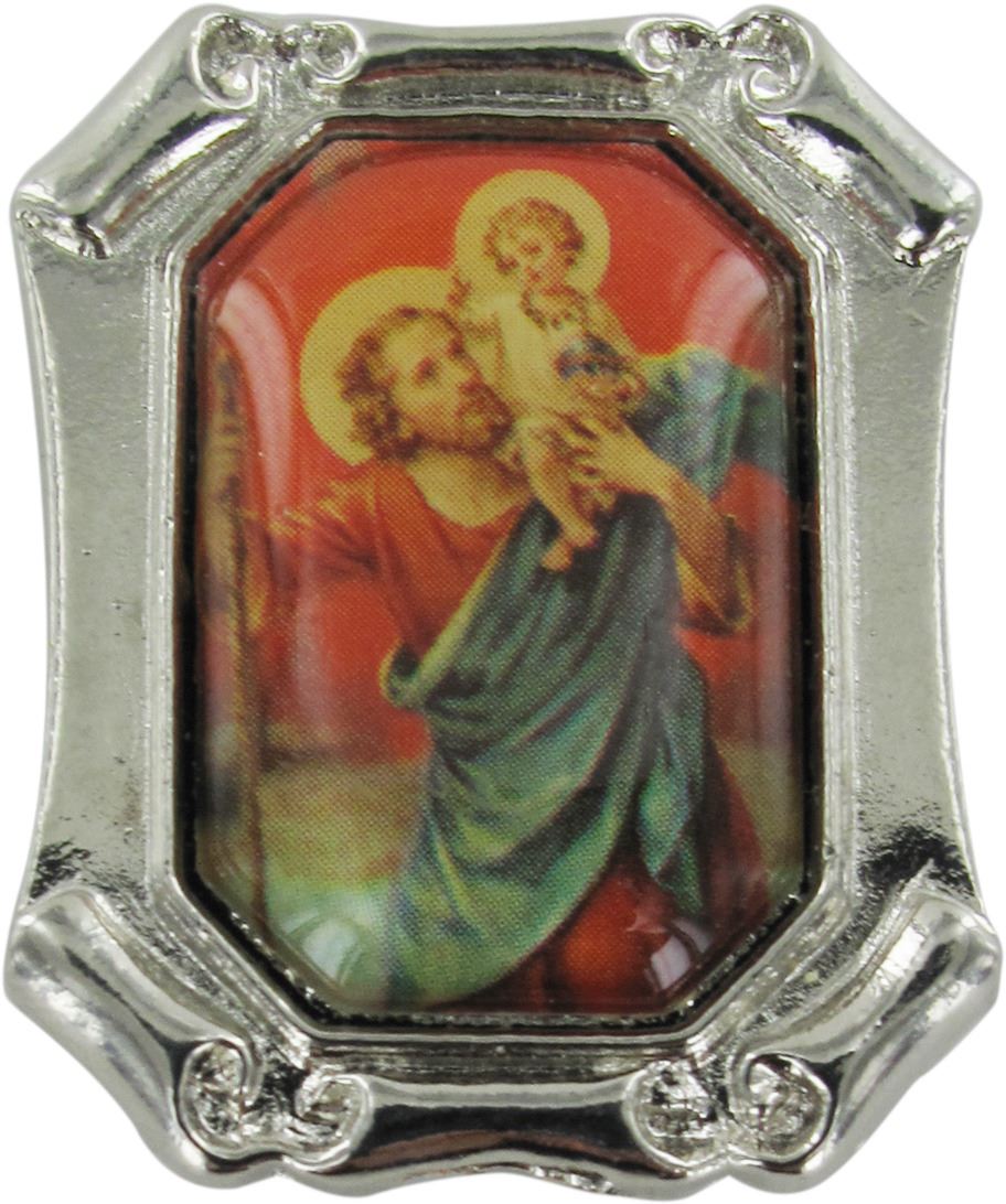 stock: calamita san cristoforo a forma di pergamena in metallo nichelato