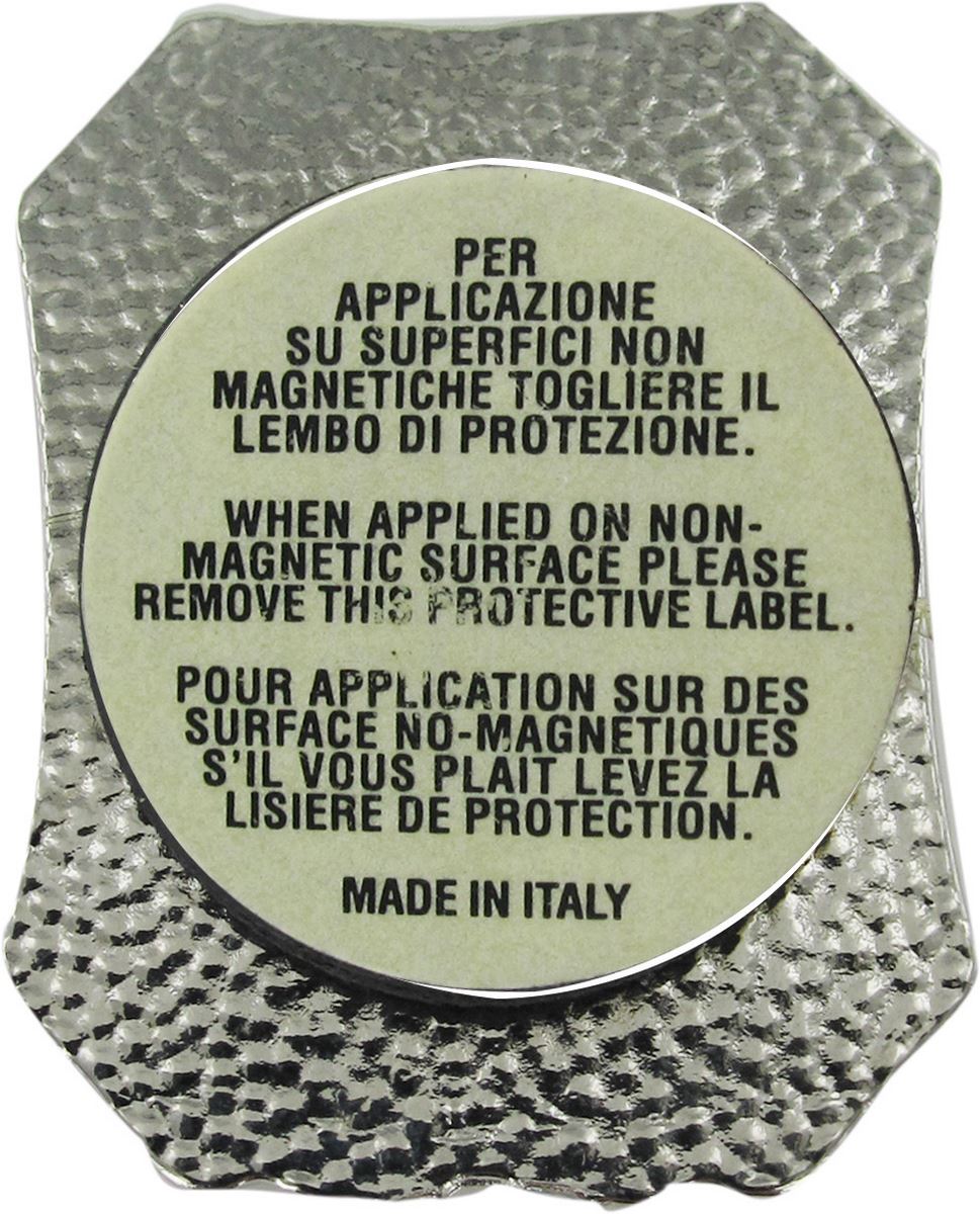 stock: calamita san cristoforo a forma di pergamena in metallo nichelato
