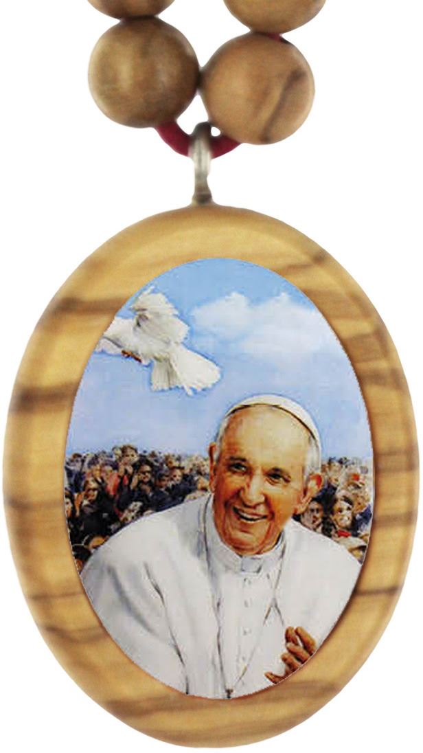 portachiavi decina e medaglia in ulivo con resina papa francesco sogg. 41