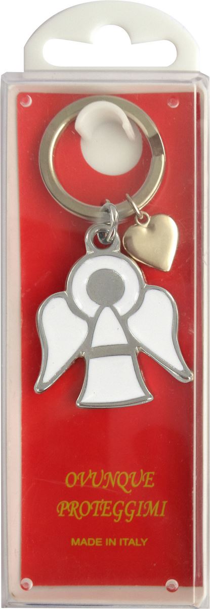 portachiavi angelo smaltato bianco con scatola - 4 cm