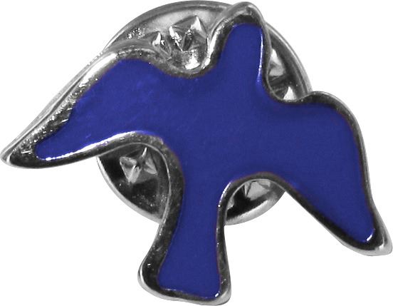 distintivo spirito santo in metallo nichelato con smalto blu - 1,5 cm